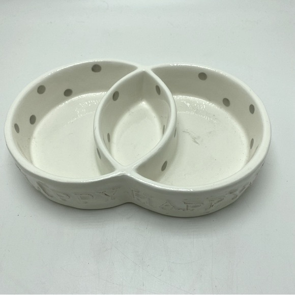 Mudpie Dual Pet Dish Gray Polka Dots Happy - Picture 4 of 4